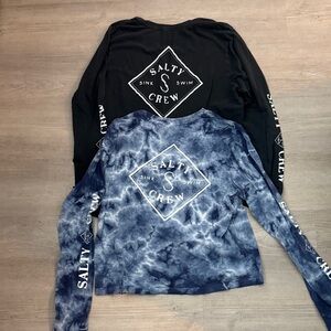 Salty Crew Black & Navy Tie-Dye Long Sleeve Tops